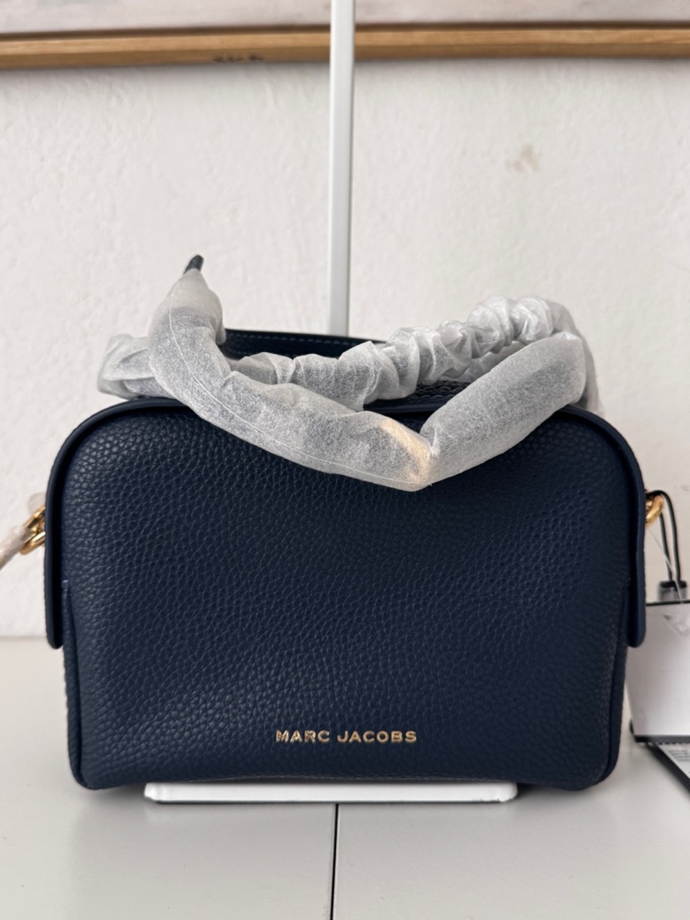 Marc Jacobs Navy Pebbled Leather Crossbody with Gold Logo NEW